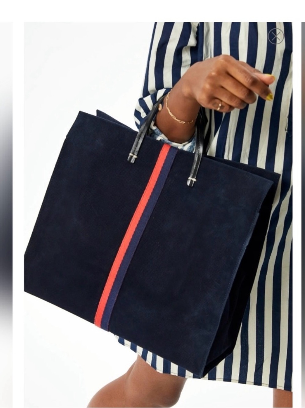 Clare V Navy Tote with Red and Blue Center Stripe